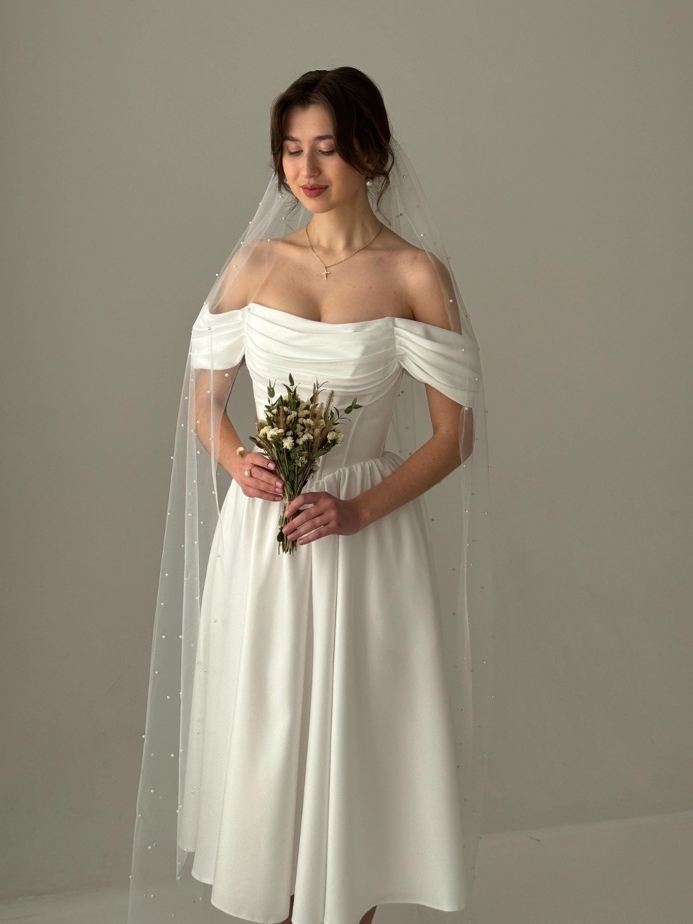 White Off-Shoulder Ruched Corset Dress